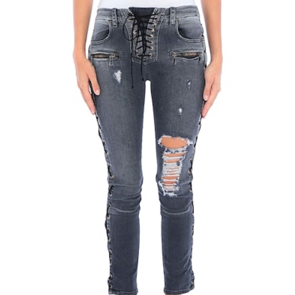 BEN TAVERNITI UNRAVEL PROJECT Black Distressed Skinny Jeans SIze 4 (US)